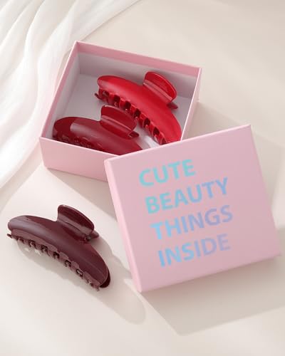 Molans 3PCS Hair Claw Clips Acrylic Clamps for women - Non-slip Strong Hold Barrettes for Thin Thick Hair, Medium hair clips Accessories - color: Group: Red