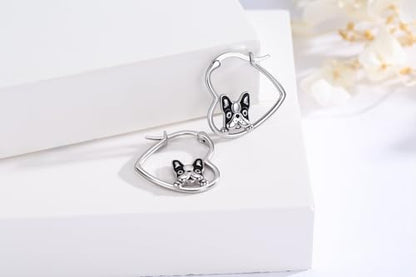 LES OSEWA Dog Animal Earrings Sterling Silver Animal Heart Hoop Dangle Earrings Cute Jewelry Gifts for Women - color: Boston Terrier