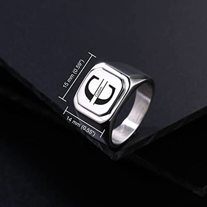 Initial Ring Letter Signet Ring for Men Women Personalized Name Engraved Stainless Steel Fashion Jewelry Wedding Couples Father Day Gift with Ring Size Adjusters - color: A2: Silver (Initial Name)