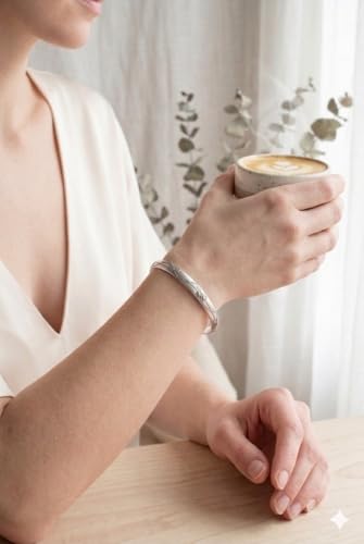 Sterling Silver Floral Vine Cuff Bracelet, .925 Silver, Boho Engraved Bangle, Adjustable 6" with 1" Opening