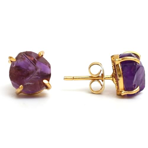 Gempires Raw Gemstone Stud Earrings for Women, Natural Crystal Birthstone | Pear Shaped Bezel Drop, Gold Plated Fish Hook, Lightweight, Handmade