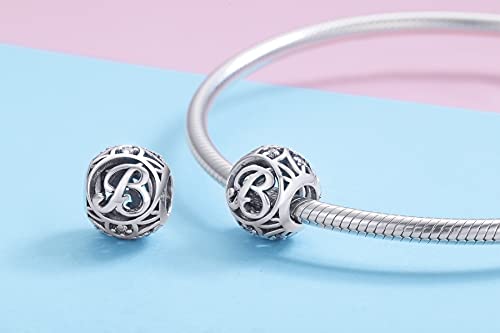 Letter Charms 925 Sterling Silver Initial A-Z Bead Charms | For Bracelets Necklaces, Hypoallergenic,Cubic Zirconia Alphabet Beads, Personalized Gifts for Women - color: B