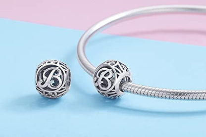 Letter Charms 925 Sterling Silver Initial A-Z Bead Charms | For Bracelets Necklaces, Hypoallergenic,Cubic Zirconia Alphabet Beads, Personalized Gifts for Women - color: B
