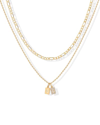 PAVOI Initial Necklace for Women, 14K Gold Plated Double Dog Tag CZ Pendant | Dainty Necklace, Letter Tag Necklace, Cubic Zirconia Pendant, Box Chain Necklace - style: - G