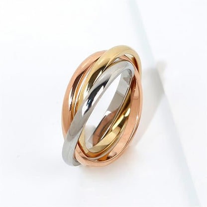 Interlocked Rolling Anxiety Fidget Ring for Women Men Stainless Steel Gold Siver Rose Triple Row Rolling Interlocking Statement Finger Rings Stress Relief Band Stacking Fashion Promise Jewelry - size: 6