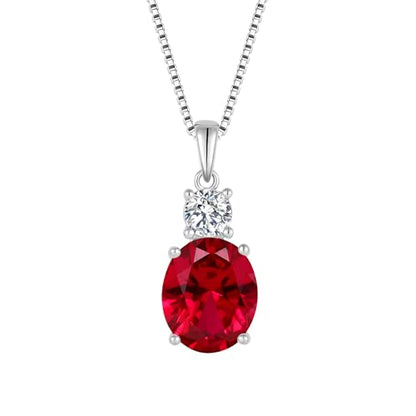 Birthstone Necklace for Women 925 Sterling Silver | Oval Cut Pendant Necklace, Jewelry for Mom Wife - color: Red