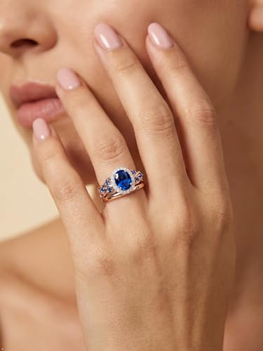 2-3 Carat Oval Engagement Ring 925 Silver Celtic Knot Birthstone Rings for Women Hypoallergenic Amehtyst/Aquamarine/Emerald/Ruby/Sapphire Cocktail Rings Jewelry Size 6-10 - color: A. Sapphire