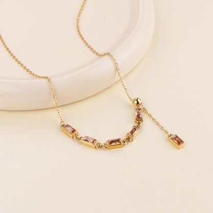 Emerald Cut Y Shaped Necklace for Women 18K Gold Plated Double Layered Y Lariat Necklace Jewelry Gift - color: Style9-Champagne