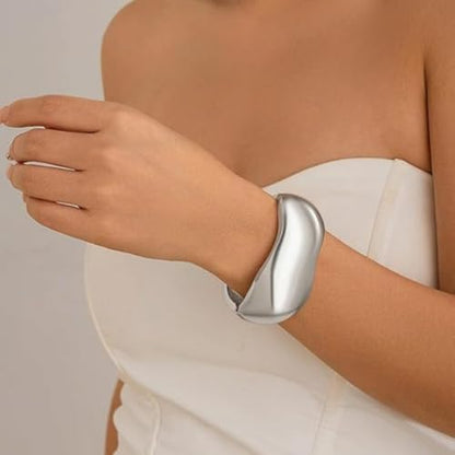 Gold/Silver Cuff Bangle Bracelets For Women Chunky Waterdrop Twisted Hinged Bangle Bracelets Minimalist Arm Cuff Bracelet Jewelry Gifts - color: 3Silver