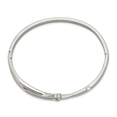 Chisel Heart CZ Hinged Bangle Bracelet in Stainless Steel
