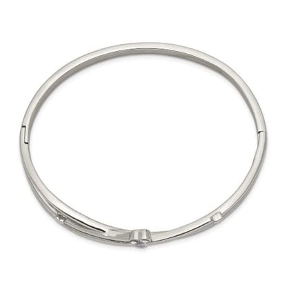 Chisel Heart CZ Hinged Bangle Bracelet in Stainless Steel