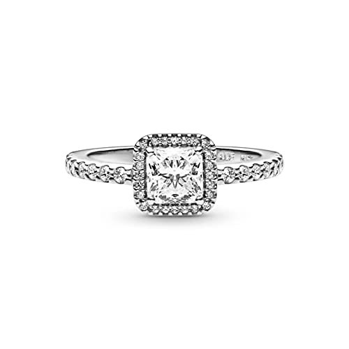 PANDORA Square Sparkle Halo Ring - Stunning Sophisticated Ring - Sterling Silver Ring for Women - Layering or Stackable Ring - Sterling Silver with Clear Cubic Zirconia - Size 5
