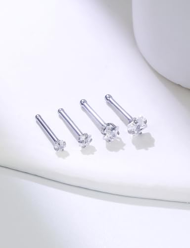 18G 20G 14K Gold Filled Nose Rings Studs Piercing Jewelry For Women Men 316L Surgical Steel Round Square Cubic Zirconia Nose Rings Studs Nostrial Piercing Jewelry CZ 1.5mm 2mm 2.5mm 3mm - color: Silver, size: 18 Gauge-Straight-Round and Square CZ