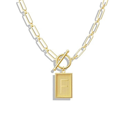 Tewiky Gold Initial Necklaces for Women, Square Letter Pendant Necklace | Toggle Clasp，Trendy 14K Gold Plated Dainty Paperclip Chain Necklaces for Women，Jewelry Gifts - style: Gold F