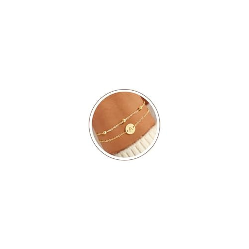 Turandoss Layered Initial Bracelets for Women Girls - Letter A-Z Bracelets | 14K-Gold-Plated Initial Bracelet, Adjustable Layered Bracelet, Bracelets for Teen Girls, Girl Gifts, Birthday Gifts for Women - color: A'