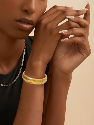 KeyStyle Bangle Bracelets For Women, Stainless Steel Stretch Bracelet Wide | 14K Gold/Rose Gold/Black/Silver Plated Flexible Wide Twisted Link Chain Wristband Jewelry, 10Mm, 16Mm, 20Mm - color: 20mm - Gold