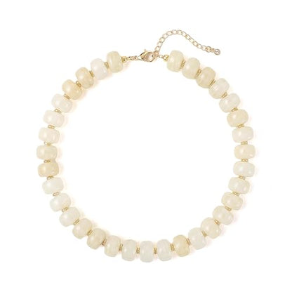 SHERLOVE Chunky Statement Large Resin Beaded Choker Necklaces for Women | Big Lightweight Bead Beaded Necklace Trendy Fashion Boho Summer Beach Vacation Jewelry - color: Beaded Choker White