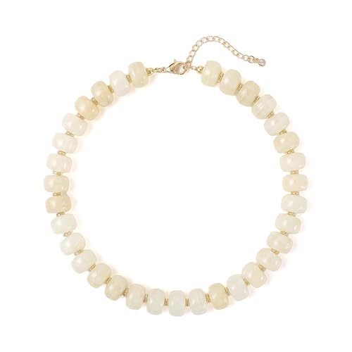 SHERLOVE Chunky Statement Large Resin Beaded Choker Necklaces for Women | Big Lightweight Bead Beaded Necklace Trendy Fashion Boho Summer Beach Vacation Jewelry - color: Beaded Choker White