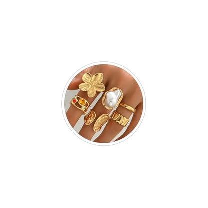 Chunky Rings for Women Stackable Vintage Adjustable Rings for Women Gold Statement Stone Ring Set Non Tarnish Vintage Jewelry - style: Gold 6