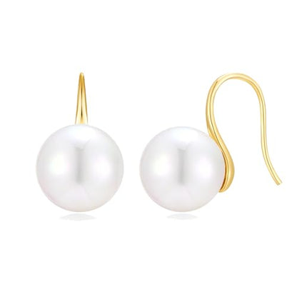 Pearl Earrings for Women Minimalist Pearl Drop Earrings Elegant Leverback Dangle Earrings Wedding jewelry Bridesmaid Gifts - style: round-12mm