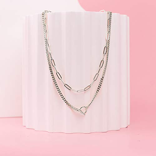 PAVOI 14K Gold Plated Dainty Layering Necklaces for Women | Snake Chain, Curb Link, Paperclip Layered Chains | Trendy Layering Necklace - style: Lock