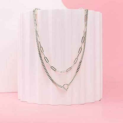 PAVOI 14K Gold Plated Dainty Layering Necklaces for Women | Snake Chain, Curb Link, Paperclip Layered Chains | Trendy Layering Necklace - style: Lock