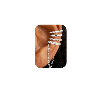 Florideco 4Pcs Ear Cuffs Non-Piercing for Women Dainty 14K Gold Plated Clip On Cartilage Earrings Hypoallergenic Huggie Hoop Cuffs Fake Earings for Non Pierced Ears - color: Beaded-White Gold Plated