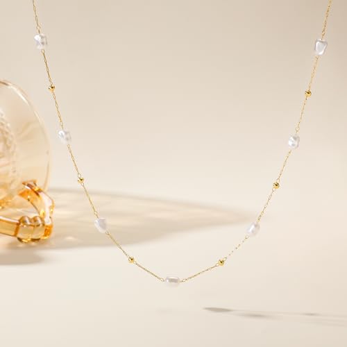 Ritach Pearl Necklaces for Women - Real Gold Plated Dainty Pearl Necklace Daisy Round Drop Pearl Choker Necklace Layered Gold Necklace for Women Teen Girls Bridesmaid Wedding Birthday Gifts - style: Gold-Bead Pearl Station