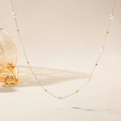 Ritach Pearl Necklaces for Women - Real Gold Plated Dainty Pearl Necklace Daisy Round Drop Pearl Choker Necklace Layered Gold Necklace for Women Teen Girls Bridesmaid Wedding Birthday Gifts - style: Gold-Bead Pearl Station