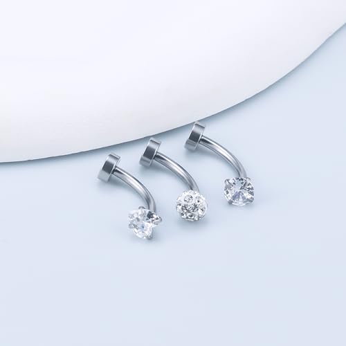 14G Floating Belly Button Ring Piercing Jewelry 316L Stainless Surgical Steel Round Heart Cubic Zirconia Opal Navel Rings Belly Button Ring Piercing Jewelry for Women 14 Gauge Hypoallergenic - color: Silver-8MM Bar-Clear CZ