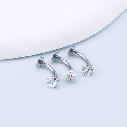 14G Floating Belly Button Ring Piercing Jewelry 316L Stainless Surgical Steel Round Heart Cubic Zirconia Opal Navel Rings Belly Button Ring Piercing Jewelry for Women 14 Gauge Hypoallergenic - color: Silver-8MM Bar-Clear CZ