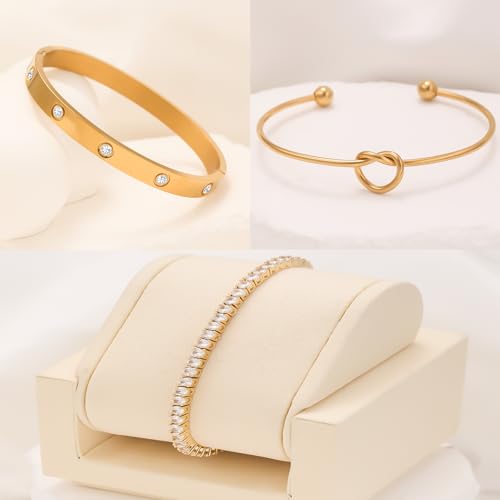 18 K Gold Plated Love Bangle Bracelet Stack Cuff Jewelry for Women Jewelry Set for Women Gift with Box - style: style27