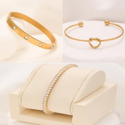 18 K Gold Plated Love Bangle Bracelet Stack Cuff Jewelry for Women Jewelry Set for Women Gift with Box - style: style27