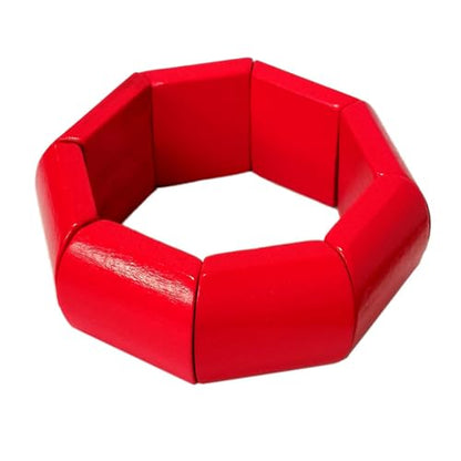 KIFEDSLJ Colorful Wooden Beads Stretch Bracelet Handmade Wide Chunky Bangle Bohemian Wood Wristband for Women Jewelry - color: red