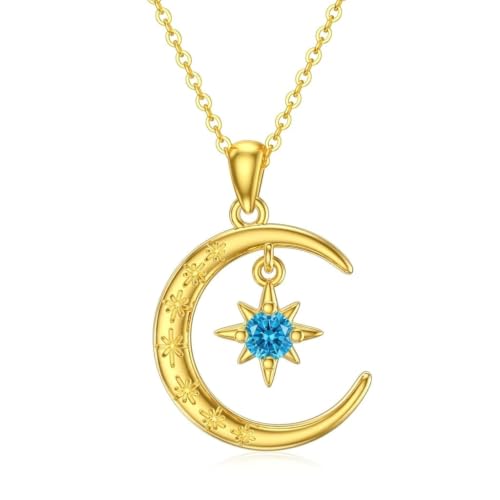 Moissanite Moon and Star Necklace 925 Silver Birthstone Gifts for Women | Sterling Silver Sun and Moon Pendant Elegant Jewelry Birthday Gifts for Wife Mom - color: B:Moon and Star-Birthstone-12