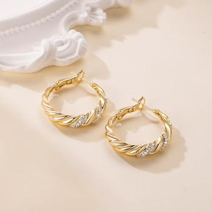 SANDRA REDD Gold Hoop Earrings for Women 14K Gold Earrings for Women | Chunky Gold Hoop Earrings Cubic Zirconia 14K Gold Hoop Earrings Mesmerizing Twisted Hoops Earrings for Women 25/30mm - size: 25mm