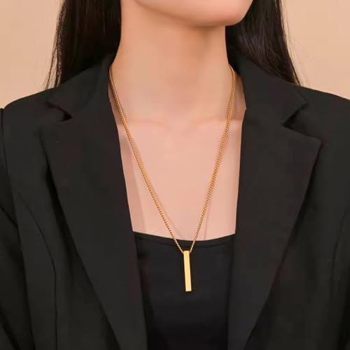 Minimalist Bar Pendant Necklace for Women & Men - Stainless Steel 24" Chain, Gold, Silver, Black, Simple Everyday Jewelry Gift