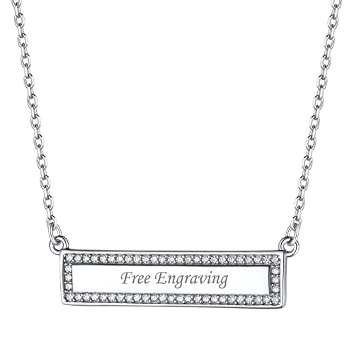 ChicSilver Customizable Vertical Bar Pendant Necklace 925 Sterling Silver Y Necklace Simple Fashion Jewelry Gifts for Women - style: G. Horizontal CZ Bar-Silver Engraving
