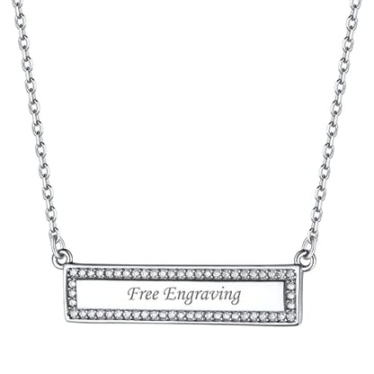 ChicSilver Customizable Vertical Bar Pendant Necklace 925 Sterling Silver Y Necklace Simple Fashion Jewelry Gifts for Women - style: G. Horizontal CZ Bar-Silver Engraving