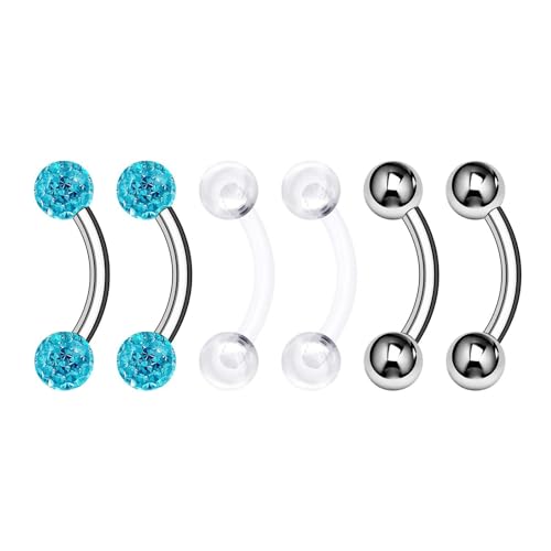 Surgical Steel Curved Barbell Ring 16g 5/16 8mm 3mm Ferido Ball Helix Earring Eyebrow Piercing Jewelry Choose Colors and Size - color: S-6pcs-Aqua-16g-5/16"(8mm)-3mmBall