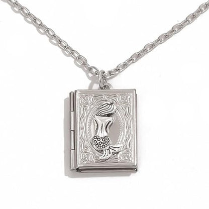 Photo Book Locket Necklace for Women Charm Choker Pendants that Holds Pictures Memorial Jewelry - color: Mermaid Pattern