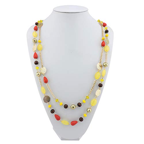 Bocar Long Necklaces for Women Trendy, Boho Layered Crystal Beaded Collar Necklaces for Women, Fashion Statement Necklaces Jewelry - color: Yellow
