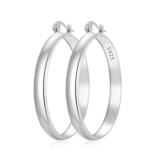 Apsvo Hoop Earrings for Women, 5mm Wide 14K Gold Plated/Silver Hoop Earring Hypoallergenic 925 Sterling Silver Earrings Lightweight Large Earrings for Women - color: Silver&50mm