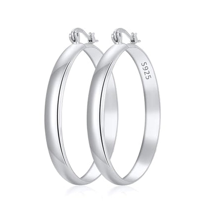 Apsvo Hoop Earrings for Women, 5mm Wide 14K Gold Plated/Silver Hoop Earring Hypoallergenic 925 Sterling Silver Earrings Lightweight Large Earrings for Women - color: Silver&50mm