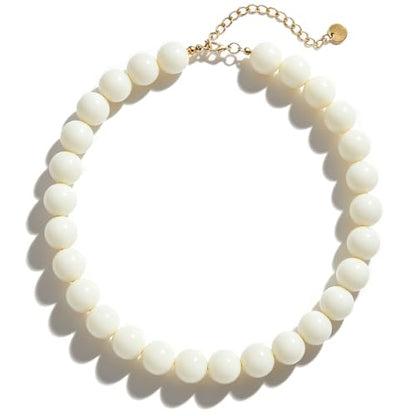 Chunky Beaded Necklace for Women 16mm Round Bead Resin Modern Statement Necklace Jewelry Accessories - color: beige
