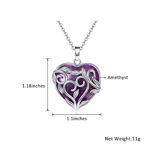 Jovivi Amethyst Rose Quartz Healing Crystal Necklace for Women Flower Leaf Wire Wrapped Crystal Heart Gemstone Pendant Necklace Natural Stone Reiki Quartz Jewelry Mothers Day Gifts - color: Amethyst Crystal