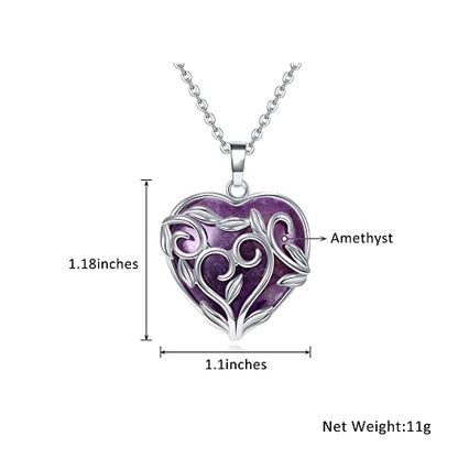Jovivi Amethyst Rose Quartz Healing Crystal Necklace for Women Flower Leaf Wire Wrapped Crystal Heart Gemstone Pendant Necklace Natural Stone Reiki Quartz Jewelry Mothers Day Gifts - color: Amethyst Crystal