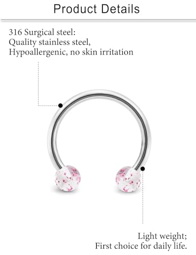 Cisyozi 20G 18G 16G 14G Septum Rings 316L Surgical Steel Septum Nose Lip Rings Horseshoes Cartilage Helix Tragus Rook Daith Earring Hoop Smiley Piercing Jewelry for Women Men 8mm 10mm 12mm 14mm 16mm - color: Mix Color-14G-Inner Dia:12mm-Balls:4mm