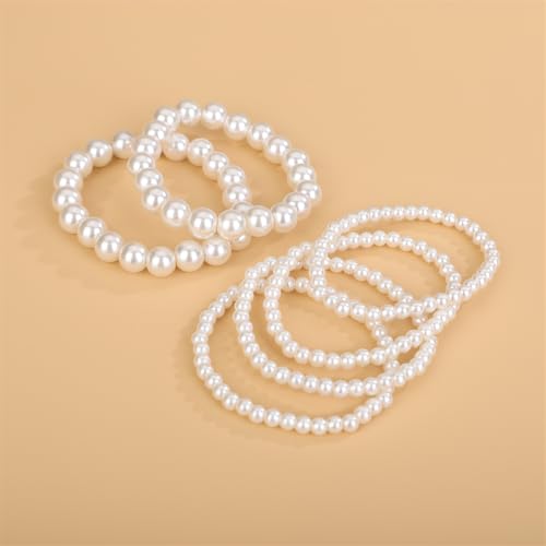 6 Pack Pearls Bracelets for Women Pearls Bracelets Set Boho Jewelry for Halloween Prom Party Christmas Gift