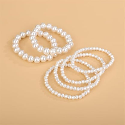 6 Pack Pearls Bracelets for Women Pearls Bracelets Set Boho Jewelry for Halloween Prom Party Christmas Gift
